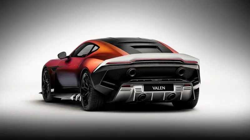 Боковой профиль Aston Martin Valen с exposed carbon и широкими Pirelli шинами